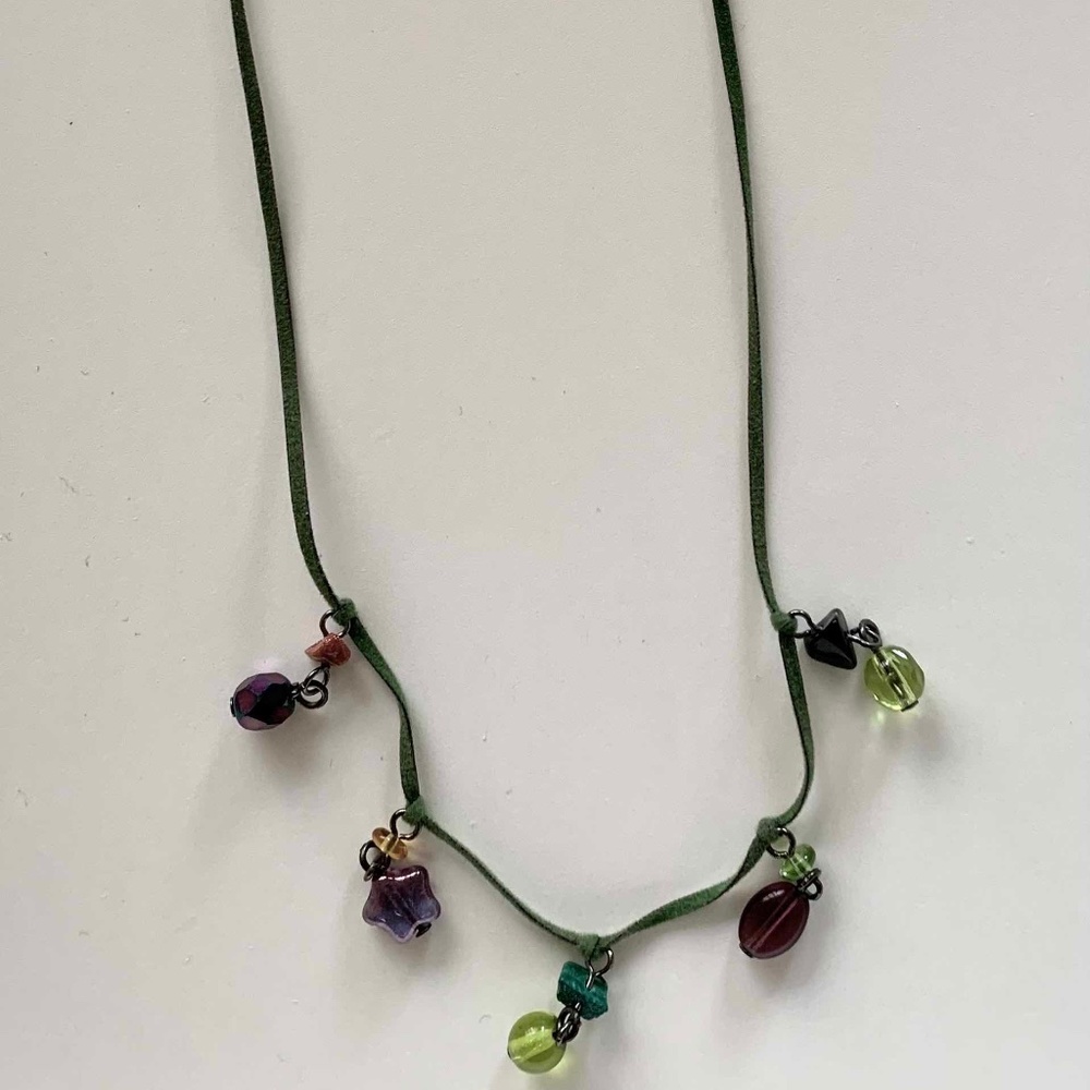 Tristan Necklace leather strap multi color beads